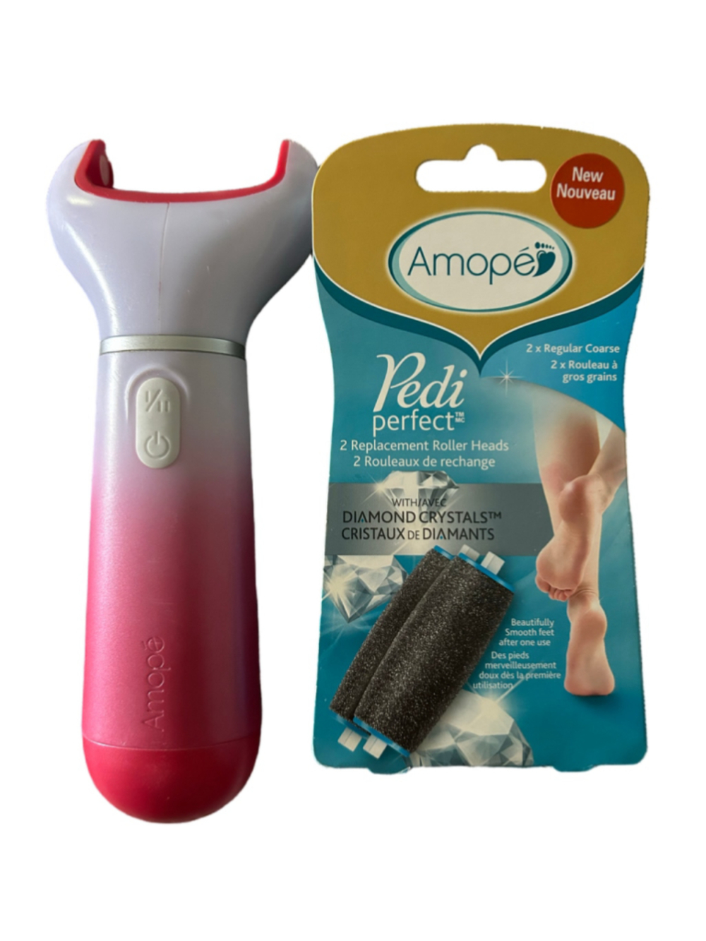 Amopé Pedi Perfect Electronic Foot File and Replacement Heads, Pink/White